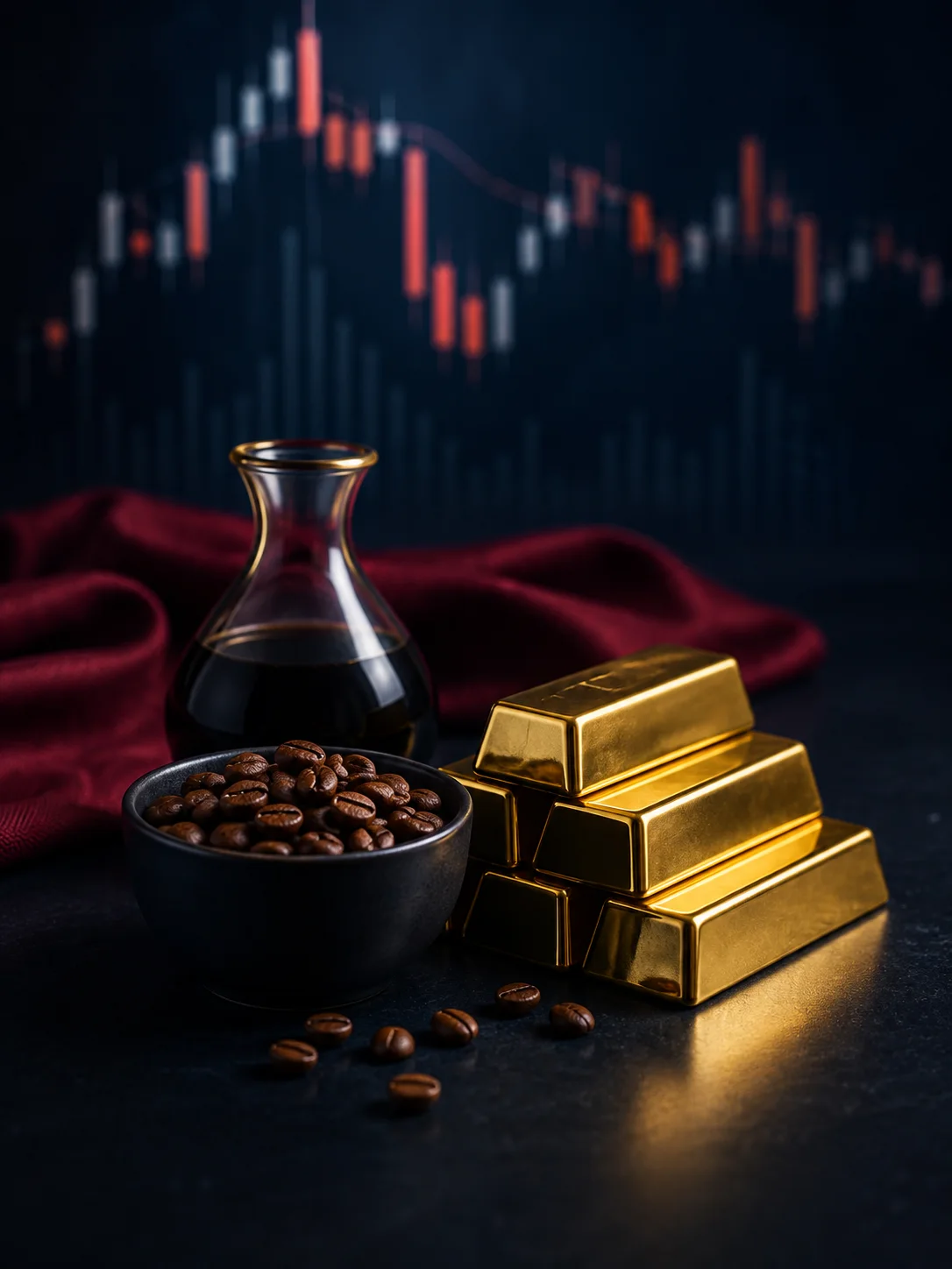 Gold bars representing commodities trading